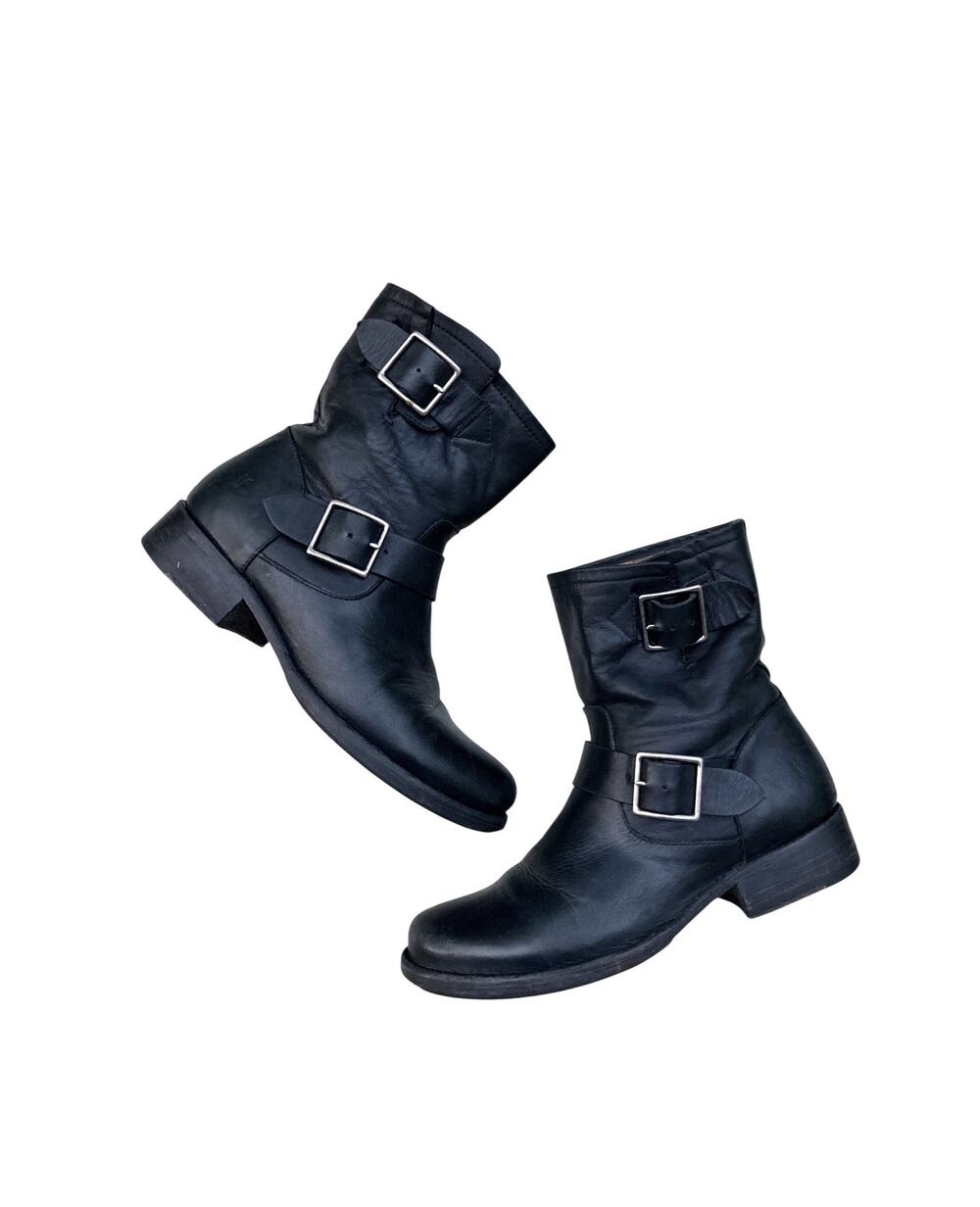 Frye Vicky Engineer Black Leather Buckle Moto Boots Made in Mexico Discontinued
